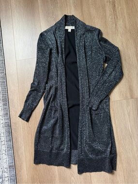 Michael Kors Charcoal Metallic Open-Front Long Cardigan